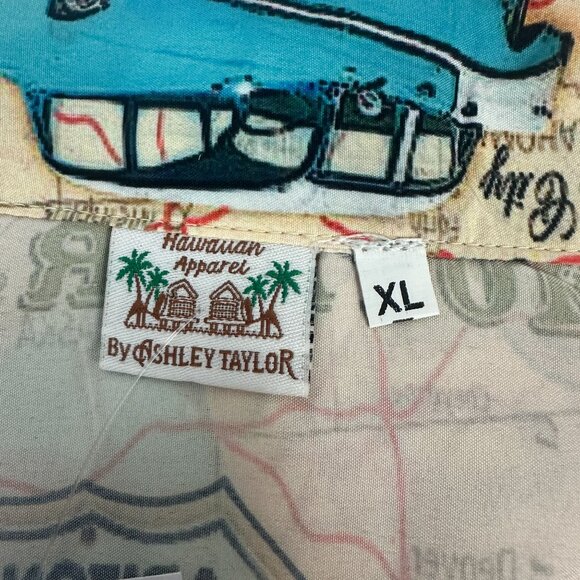 Hawaiian Apparel Route 66 Themed Button-Up Shirt XL Beige 100% Polyester - Picture 5 of 6